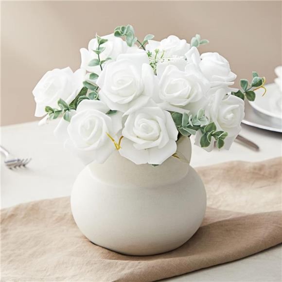 100 Pack White Artificial Flowers, Bulk Stemless Fake Foam Roses for Wedding 3in - Picture 5 of 6